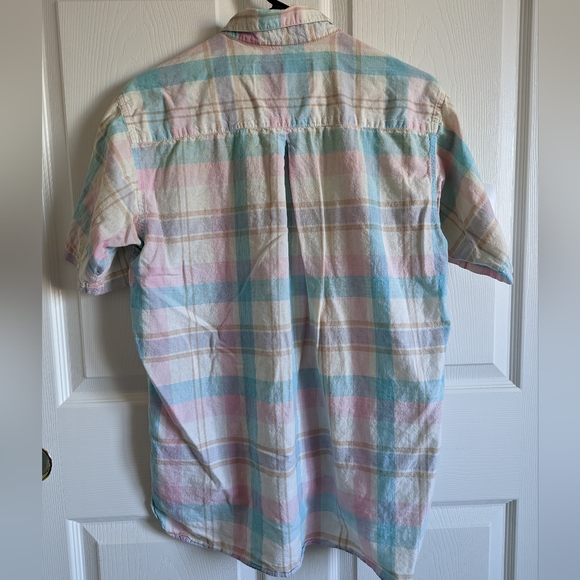 Address unknown Men's Button up shirt small pastel plaid short sleeve top white - Picture 5 of 12